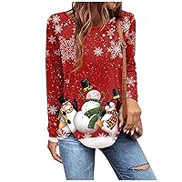 Women's Christmas Sweatshirts Long Sleeve Tunic Loose Top Pleated Button Casual Print T-Shirt Tops, S-3XL