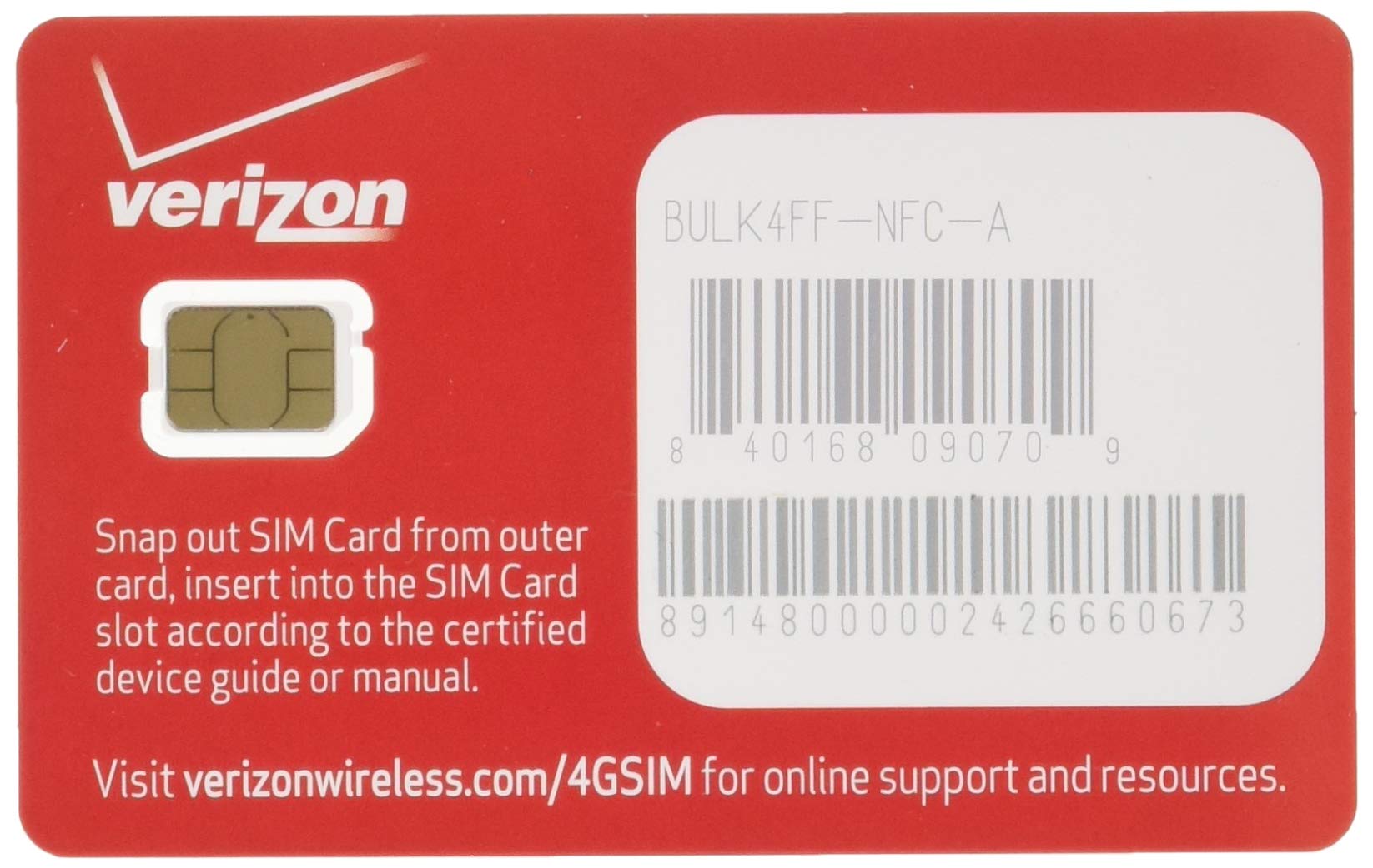 Verizon Wireless 4G LTE Nano SIM Card 4FF, Non-NFC, Only Compatible With iPhone (No Android)