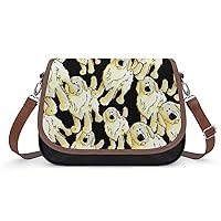 Cartoon Golden Retriever Women's Crossbody Bag PU Messenger Bag Shoulder Handbag Pocket Purse for Travel Office