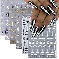 6 Sheets 3D Halloween Bone Nail Art Stickers - Gold Silver Fire Flame Metallic Chain Snake Candle Blood Nail Designs 3D Self-Adhesive Nail Art Supplies DIY Gothic Punk Nail Decals Manicure Accessories Craft