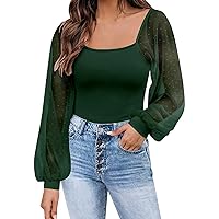Long Sleeve Shirts for Women with V Neck Women's Mesh Long Sleeved Fashionable Sleeve Patchwork Shirt Casual T