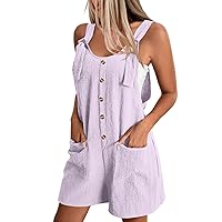 Womens Summer Plus Size Short Jumpsuits Sleeveless Wide Leg Romper Casual Loose Fit Beach Overalls with Pockets