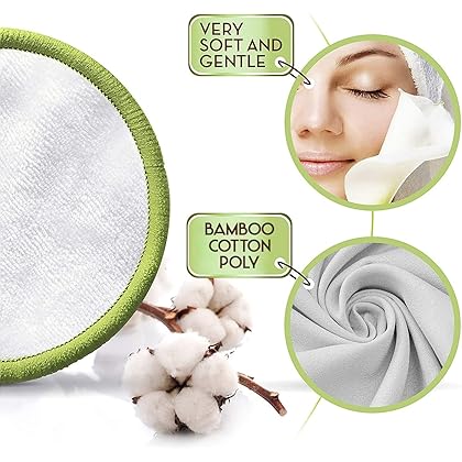 Greenzla Reusable Makeup Remover Pads (20 Pack) with a Washable Laundry Bag and Round Box for Storage, Reusable Bamboo Cotton Rounds for All Skin Types, Eco-Friendly Reusable Bamboo Cotton Pads