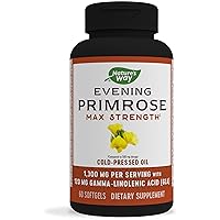 Nature's Way Evening Primrose Oil, Max Strength, Cold Pressed, Unrefined, 1300mg with 120 mg GLA per serving, 60 Softgels