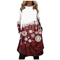 Christmas Dress Plus Size Women's Fashion Irregular Snowflake Print Round Neck Long Sleeve Dress