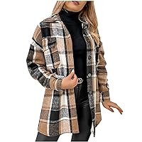 Womens Flannel Plaid Shackets Jackets 2024 Long Sleeve Shirts Tops Fashion Button Down Corduroy Outfits Clothes With Pockets