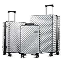 LUGGEX 3 Piece Luggage Sets with Spinner Wheels - 100% Polycarbonate Expandable Hard Suitcases with Wheels - Travel Luggage TSA Approve (Silver, 20/24/28)