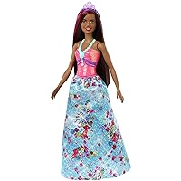 Barbie Dreamtopia Princess Doll, 12-inch, Brunette with Pink Hairstreak Wearing Blue Skirt and Tiara, for 3 to 7 Year Olds