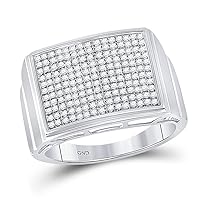 The Diamond Deal Sterling Silver Mens Round Diamond Rectangle Cluster Ring 1/4 Cttw