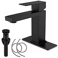 Black Faucet Bathroom, Stainless Steel Matte Black Bathroom Faucet Single Hole with Pop Up Drain, Single Handle Faucet AML-1141-BK