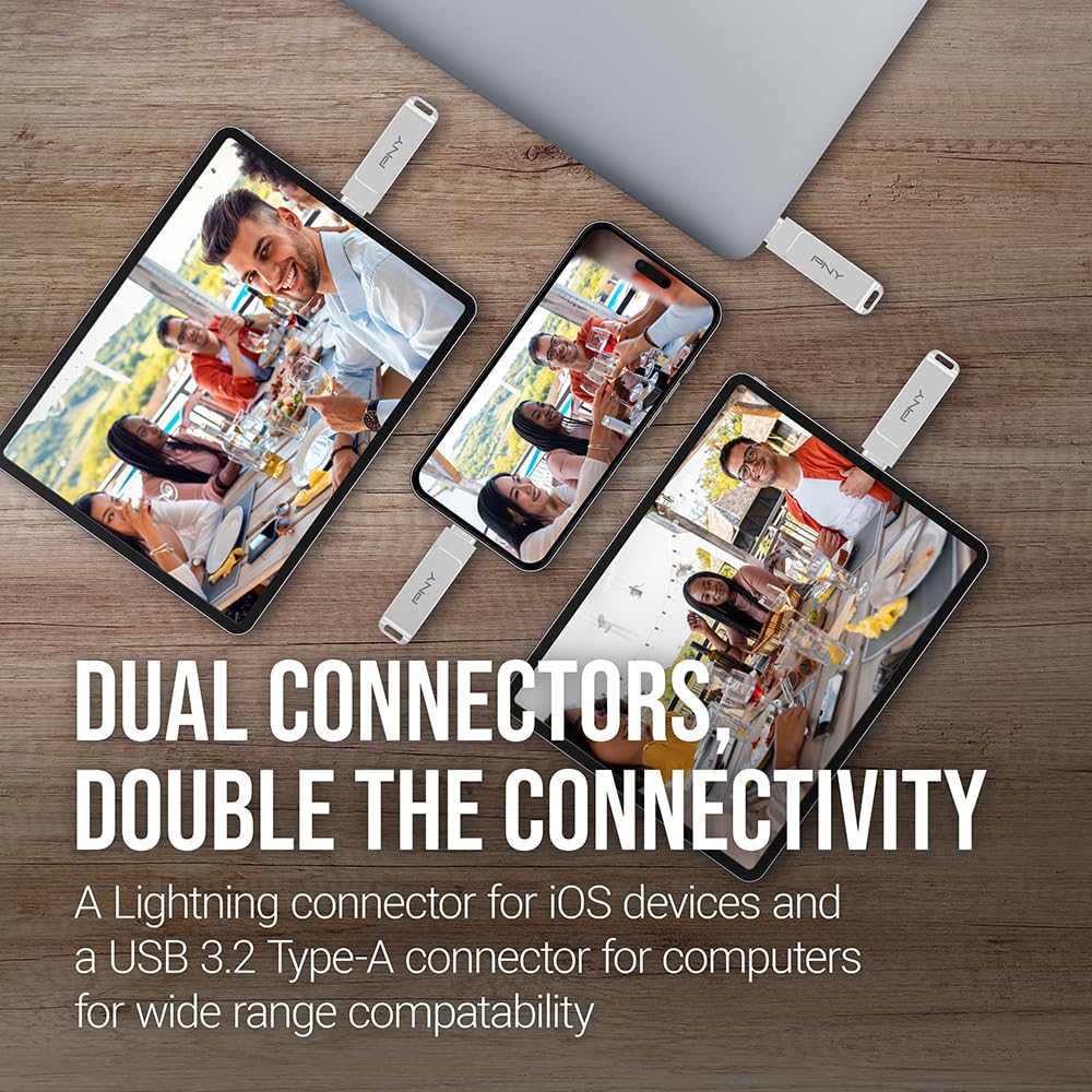 PNY 256GB Duo Link iOS USB 3.2 Dual Flash Drive,Silver