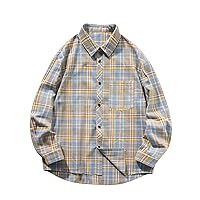 Men's Button Down Regular Fit Long Sleeve Plaid Casual Shirts Vintage Outfits 2024 Lightweight Dress Shirts with Pocket
