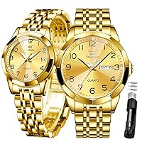 OLEVS Valentines Couple Pair Quartz Watches Luminous Calendar Date Business Dress Luxury His and Hers Wristwatch Waterproof Casual Stainless Steel Lovers Wedding Romantic Watches