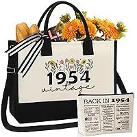 70th Birthday Gifts for Women Tote Bag, 70 Years Old Gifts for Her, Happy 70th Birthday Gifts for Her Turning 70, Vintage 1954 Canvas Tote Bag + Cosmetic Makeup Bag