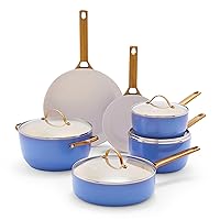 GreenPan Reserve Hard Anodized Healthy Ceramic Nonstick 10 Piece Cookware Pots and Pans Set, Gold Handle, PFAS-Free, Dishwasher Safe, Oven Safe, Periwinkle