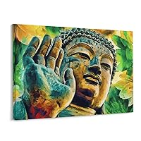 Buddha Wall Art Zen Meditation Art Poster Abstract Buddha Image Leaf Art Poster Wall Art Paintings Canvas Wall Decor Home Decor Living Room Decor Aesthetic 12x16inch(30x40cm) Frame-Style