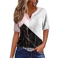 Short Sleeve Blouses for Women T Shirt Tee Print Button Daily Weekend Fashion Basic V- Neck Regular Top