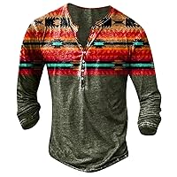 Mens Fashion Casual Pullover Tops Loose 3D Digital Print Long Sleeve V Neck Tshirt Retro Large Size Sweatshirt