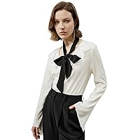 LilySilk Womens 18MM Pure Silk Shirt Ladies Classic Style Blouse with Removable Tie & Ruffle Bowneck Versatile Casual