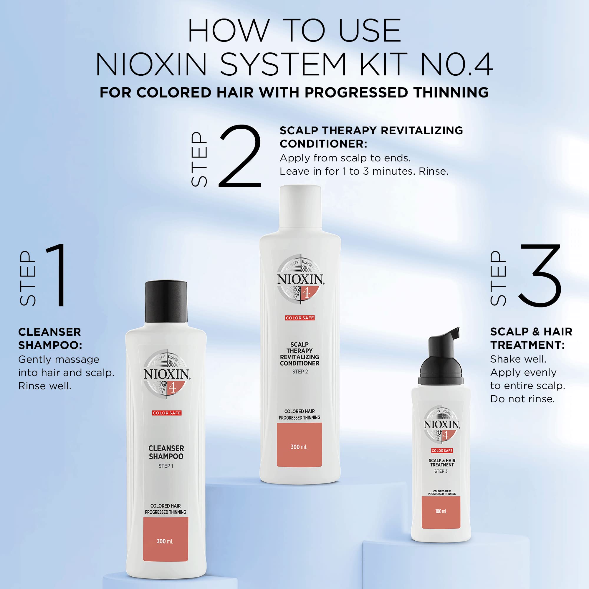 Nioxin System 4, Cleansing Shampoo With Peppermint Oil, Treats Sensitive Scalp & Provides Moisture, For Color Treated Hair with Progressed Thinning, Various Sizes