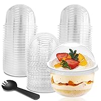 50 Pack Plastic Cups with Dome Lids and Spoons, 8 oz Clear Dessert Cups with No Hole Lids, Mini Disposable Parfait Cups for Fruit Ice Cream Pudding Yogurt Trifle