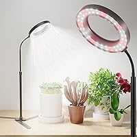 GooingTop Grow Light 6.3'' Ring,6000K 80W White Full Spectrum Gooseneck Plant Lamp for Indoor Home Office Plants Growing,Auto Timer 4 8 12 18Hrs,Height Extendable 15-36'' for Desktop Plants