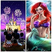 PASSDONE Two Packs Diamond Painting Kits for Adults and Kids Diamond Art Mickey and Minnie Mouse and Little Mermaid DIY Home Decoration