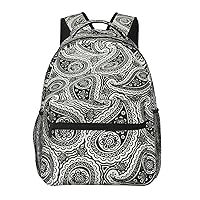 Black White Stripe Flowers Printed Laptop Backpack With Side Mesh Pockets Casual Backpack For Man Woman Travel Daypack