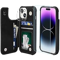 VANAVAGY Wallet Case Compatible for iPhone 15 for Women and Men with Credit Card Holder,RFID Block Leather Flip Folio Phone Cover Fits Magnetic Car Mount and Stand with Screen Camera Protector,Black