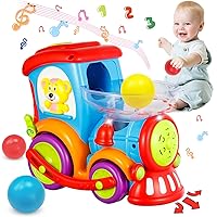 HISTOYE Toddler Train Toys for 1 2 3 Year Old Boy Girl Gifts, Crawling Baby Toy 6 to 12 Month,12-18 Months Baby Toys with 3 Popper Ball, Toddler Musical Toys Light Up Toys for 6 9 12 18 Months