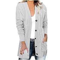 Women's Cardigan Sweaters with Pockets 2023 Fall Open Front Oversized Button V Neck Loose Soft Knit Casual Outwear