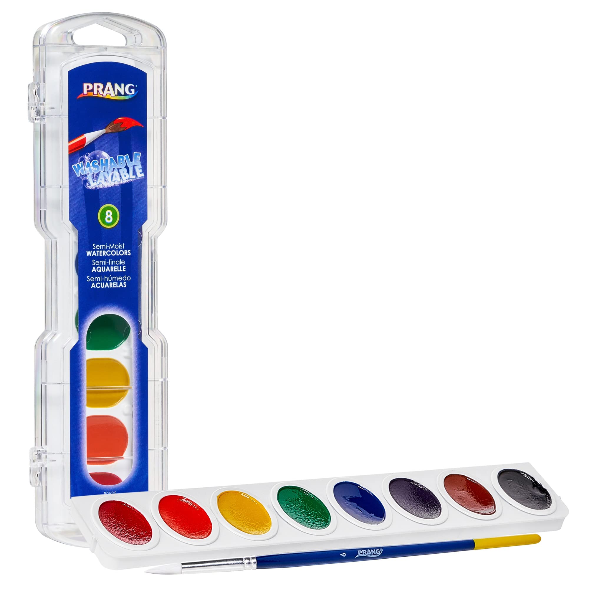 Prang® Washable Watercolors 8-Color Set With Brush, Assorted Colors