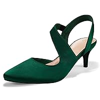 mysoft Women's Pumps 2 inch Low Heel Pointed Toe Slingback Wedding Party Dress Shoes