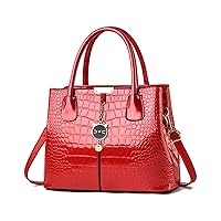 Women Patent Leather Shoulder Bag Classic Crocodile Print Large Capacity Work Travel Handbag Purses Top Handle Satchel