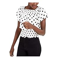 INC Womens Puff Sleeve Smocked Top White S