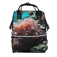 Coral and Fish Print Diaper Bag Multifunction Laptop Backpack Travel Daypacks Large Nappy Bag