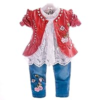 6M-4T Baby and Toddler Girls 3pcs Clothing Set Long Sleeve T-Shirt Leather Jacket and