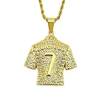 MIVEIVIA Iced Out Pendant No.7 Footballer for men Necklace Soccer Football Jersey Necklace Hip Hop Iced Out Chain Sports Star Pendant Rap Punk Rock Clubs CZ Diamond Bling boys jewelry Cuban Link chain for men sports for boys (GOLD)
