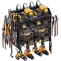 CCCEI Set Modular Pegboard Rack Power Tool Organizer with Charging Station. 4 Layer Wall Mount Drill Holder, Yellow Tool Battery Charger Organizer. Garage Shop Storage Utility Shelf with Power Strip.