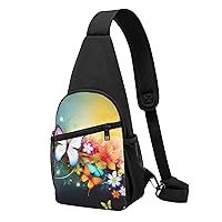 Sling Bag Crossbody for Women Fanny Pack Colorful with butterfly Chest Bag Daypack for Hiking Travel Waist Bag