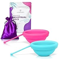 EcoBlossom Reusable Menstrual Disc with Removal String - The Most Reliable Medical Grade Silicone Period Discs - Comfortably use for 12 Hours (Pack of 2, Rose & Teal)