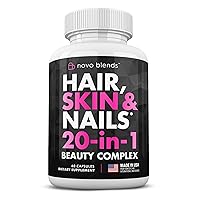 Biotin, Collagen, Silica, Hyaluronic Acid & Keratin - Hair Skin and Nails Vitamins for Hair Growth Support - Supplements for Women, Men - With B Vitamin Complex - Nails & Skin - 60 Capsules