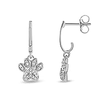 10K Gold 1/10CT TDW Diamond Dog Paw Print Dangle Earrings Love Jewelry for Women Girl by DZON (I-J, I2)