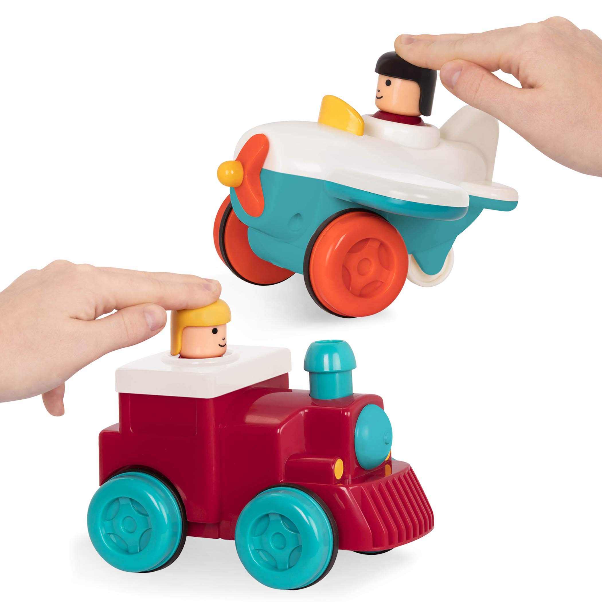 Battat – Push and Go Vehicles – Friction Powered Pull-back Cars for Kids 18 Months + (Plane + Train Combo)