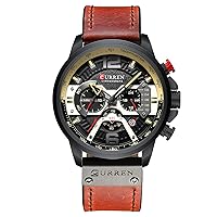 rorios Men's Watches Analogue Quartz Wristwatches Chronograph Watch with Date Calendar Leather Strap Fashion Sports Watch Men's Watches