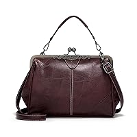 Vintage Top-Handle Satchel Bag for Women PU Leather Stitching Crossbody Shoulder Bag Classic Kiss Lock Handbag Purse