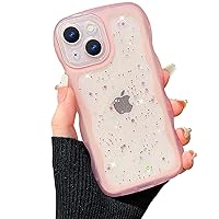 Curly Wave Shape Case Compatible with iPhone 13 Mini, Bling Cute Clear Glitter Case for Women Slim Soft Slip Resistant Protective - Pink