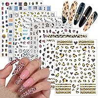 8 Sheets Leopard Nail Stickers for Nail Art, Leopard French Nail Decals DIY Nail Art Supplies for Nail Decorations Designer, Frensh Nail Sticker for Women Girls DIY Manicure Tips Nail Charms