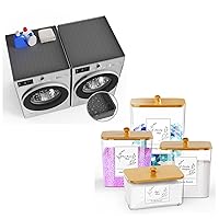 4 Pack Plastic Laundry Room Organization Jars and Dryer Sheet Holder with Lid, Labels, Scoop & 2 Pieces Washer and Dryer Covers for the Top 25.6''x 23.6'' Silicone Dryer Top Protector Mat
