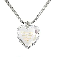 NanoStyle I Love You to the Moon and Back Pendant Tiny Heart Necklace Inscribed in Pure Gold on Heart-Shaped Cubic Zirconia Charm for Women, 18
